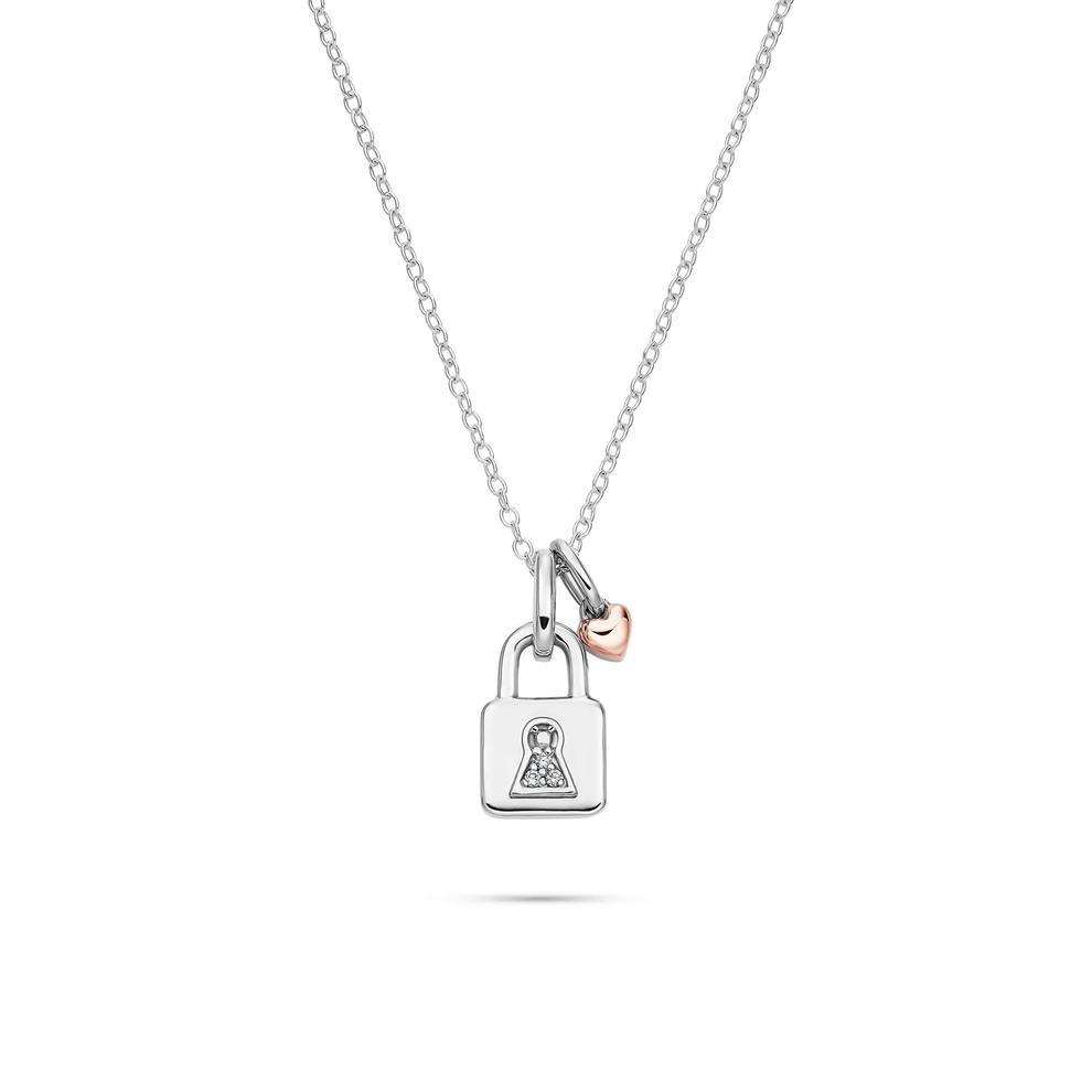 Lab Grown Diamond Accent Padlock Pendant in Sterling Silver &amp; 10K Rose Gold – Image 1 of 5