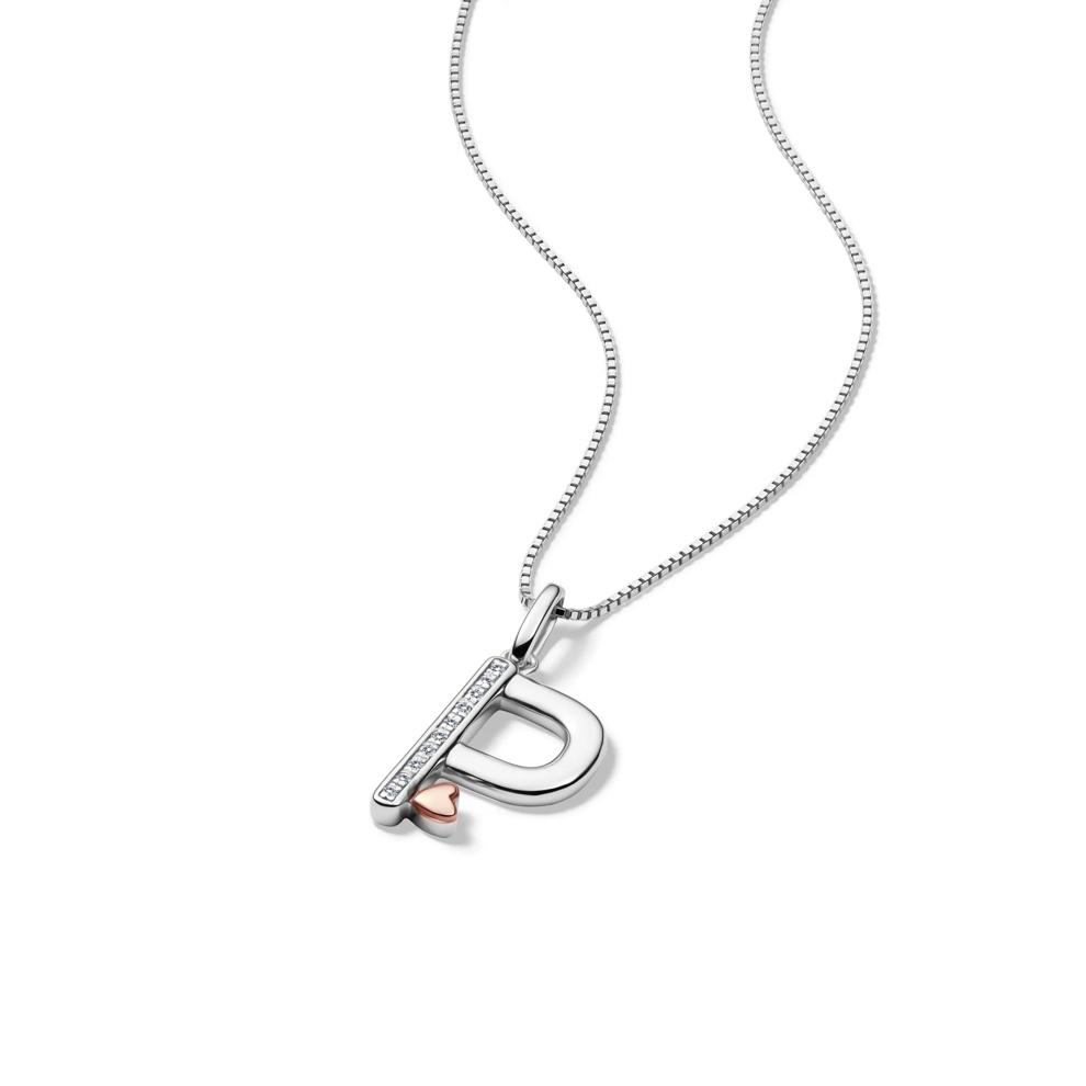 Diamond Accent Initial P Pendant in Sterling Silver and 14K Rose Gold – Image 4 of 5