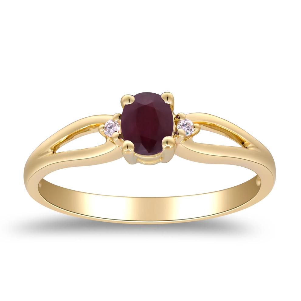 Ruby &amp; Diamond Accent Split-Shank Ring in 10K Yellow Gold – Image 5 of 5