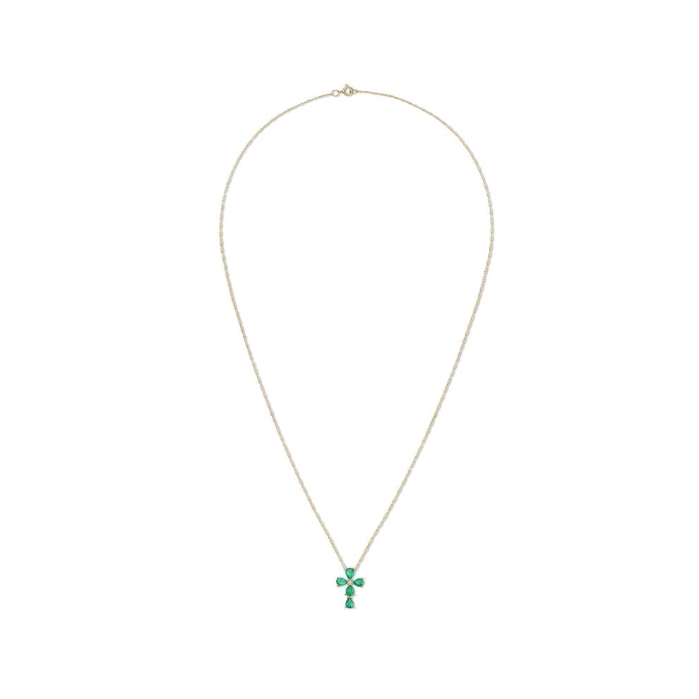 Emerald &amp; Diamond Accent Cross Pendant Necklace in 10K Yellow Gold – Image 3 of 4