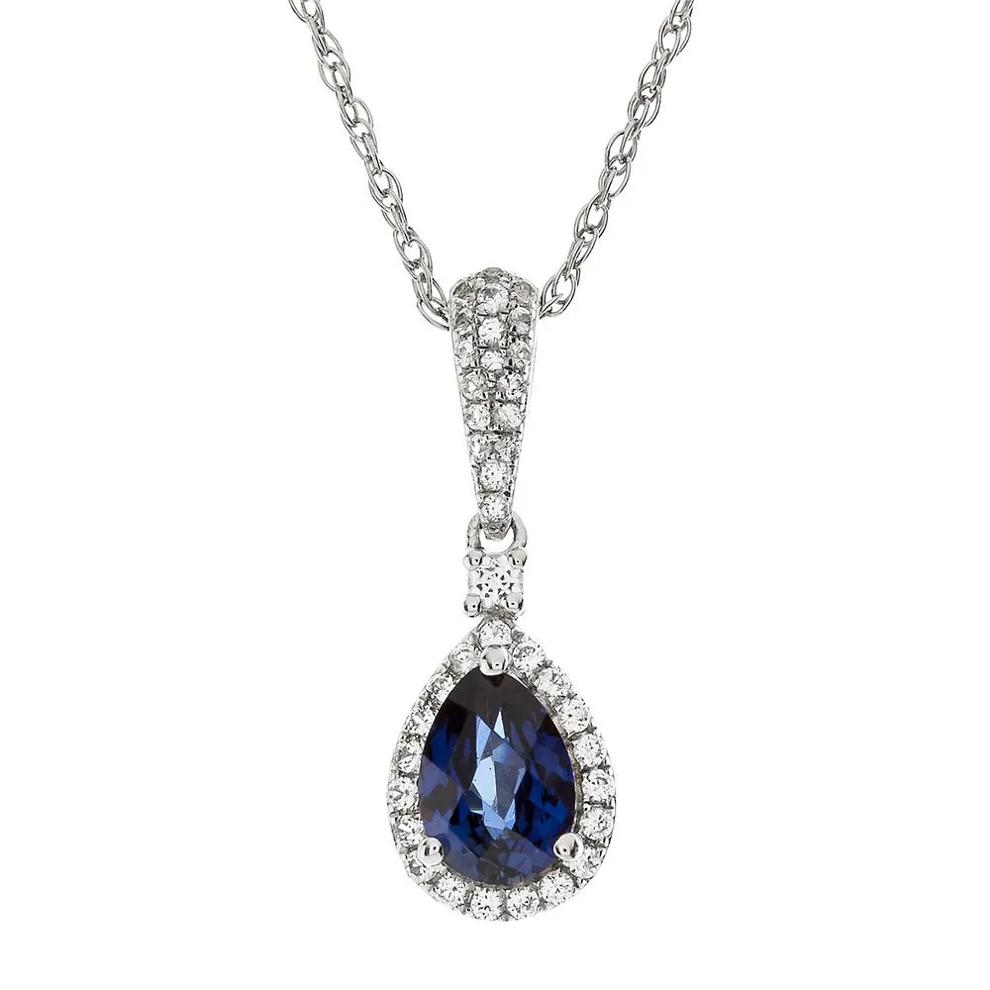 Blue Sapphire &amp; 1/5 ct. tw. Diamond Pendant in 10K White Gold – Image 1 of 2