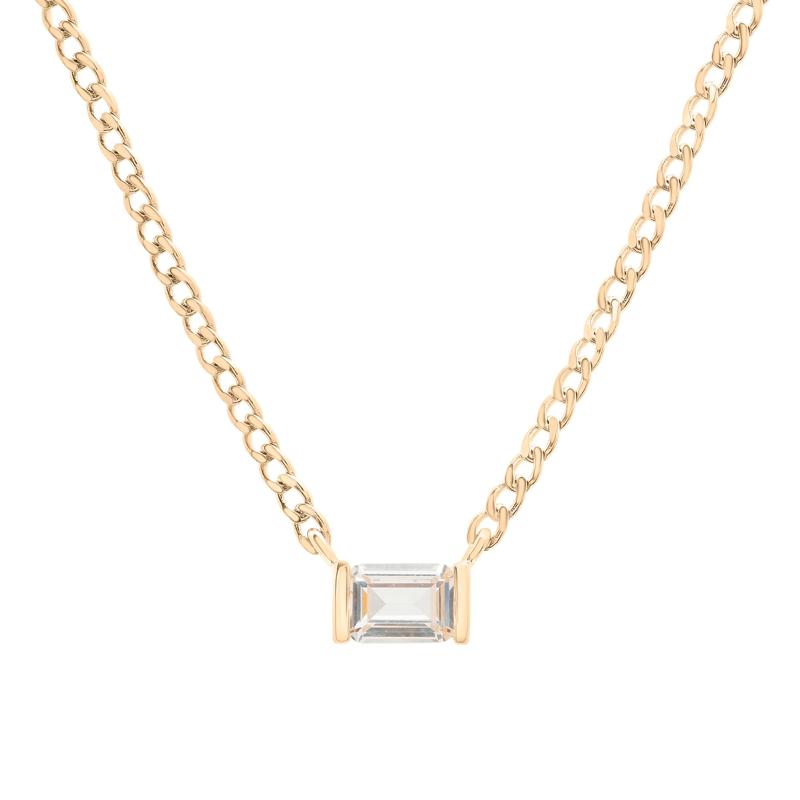 Lab-Created White Sapphire Cuban Link Necklace in Vermeil – Image 1 of 5