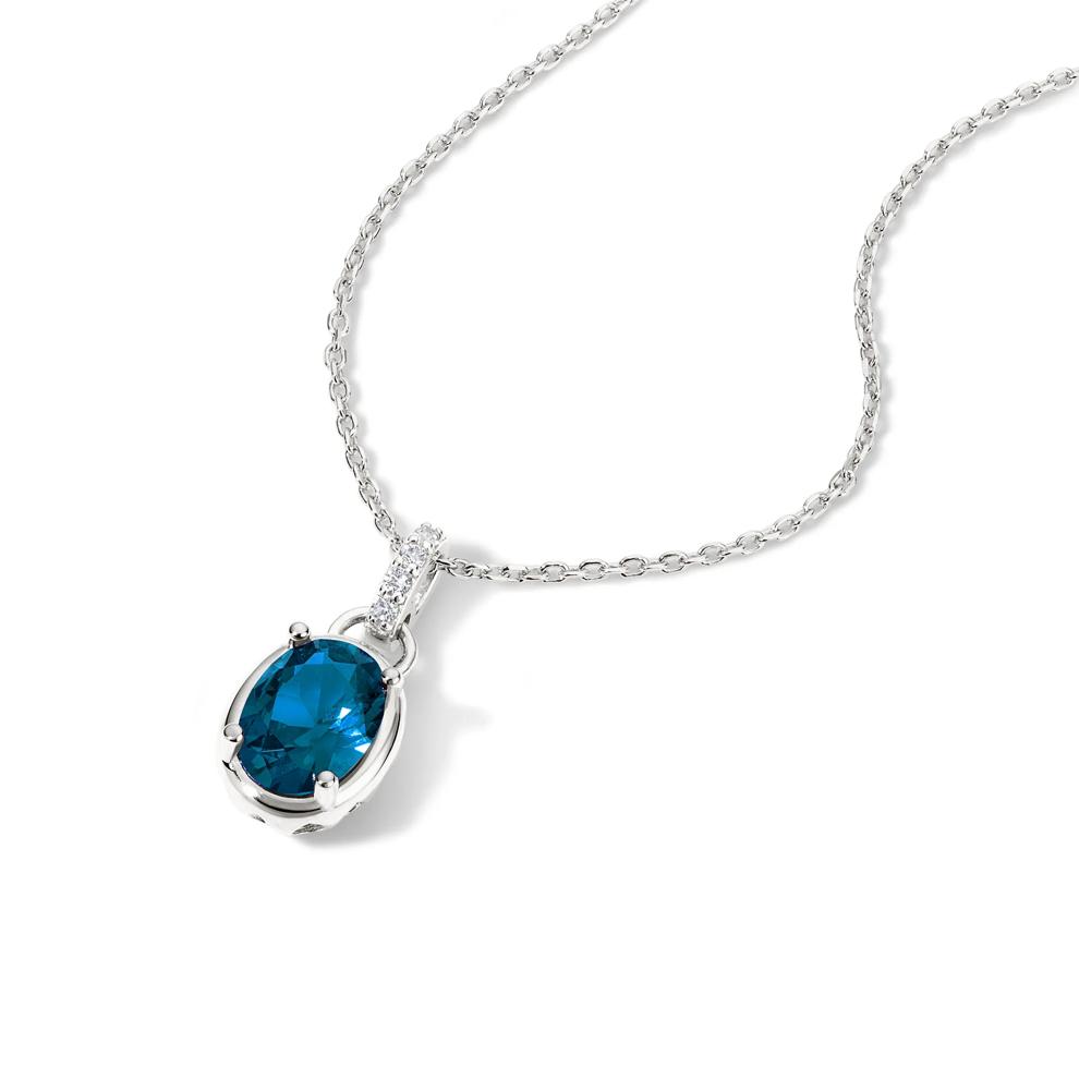 London Blue Topaz &amp; Lab-Created White Sapphire Bezel Pendant Necklace in Sterling Silver – Image 2 of 4