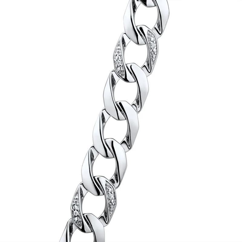 Men&rsquo;s Diamond Curb Chain Necklace in Sterling Silver, 22&quot; &#40;1/8 ct. tw.&#41; – Image 3 of 4