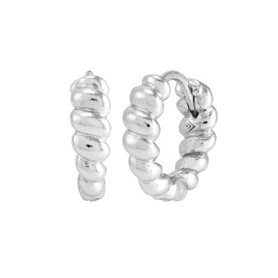 Polished Tapered Shrimp Texture Huggies in Sterling Silver