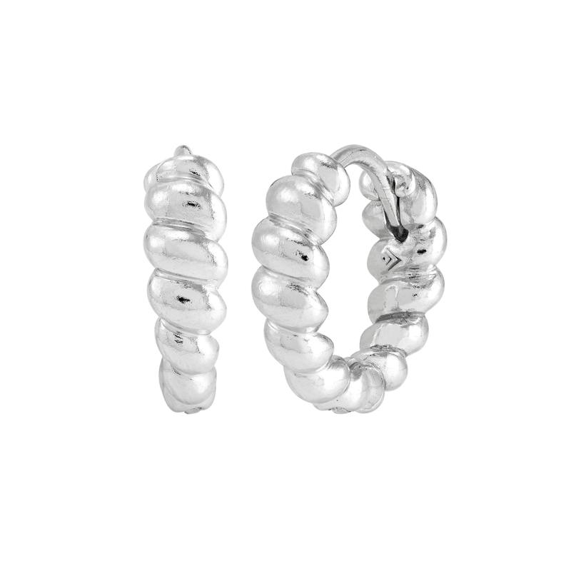 Polished Tapered Shrimp Texture Huggies in Sterling Silver – Image 1 of 3