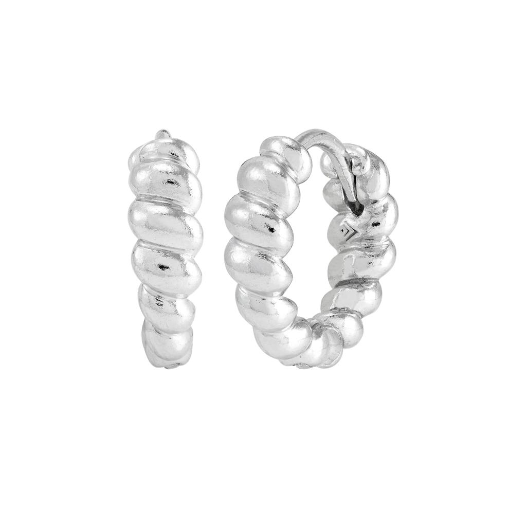 Polished Tapered Shrimp Texture Huggies in Sterling Silver – Image 1 of 3