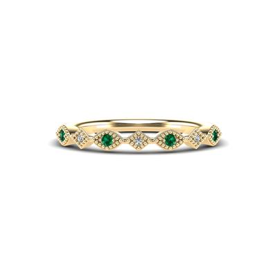 Emerald & Diamond Accent Stack Band in 10K Yellow Gold