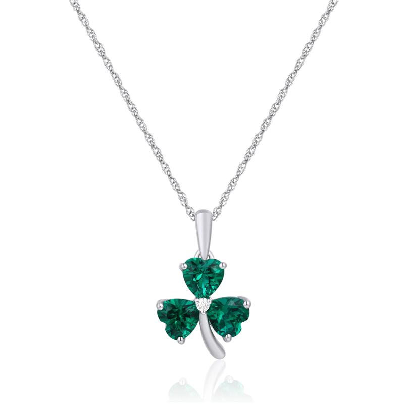 Lab-Created Emerald and Lab-Created White Sapphire Clover Pendant in Sterling Silver – Image 1 of 3