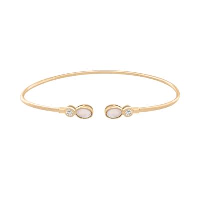 Opal & Diamond Open Cuff Bangle Bracelet in 10K Yellow Gold (1/8 ct. tw.)