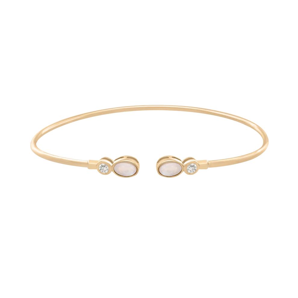 Opal &amp; Diamond Open Cuff Bangle Bracelet in 10K Yellow Gold (1/8 ct. tw.) – Image 1 of 2