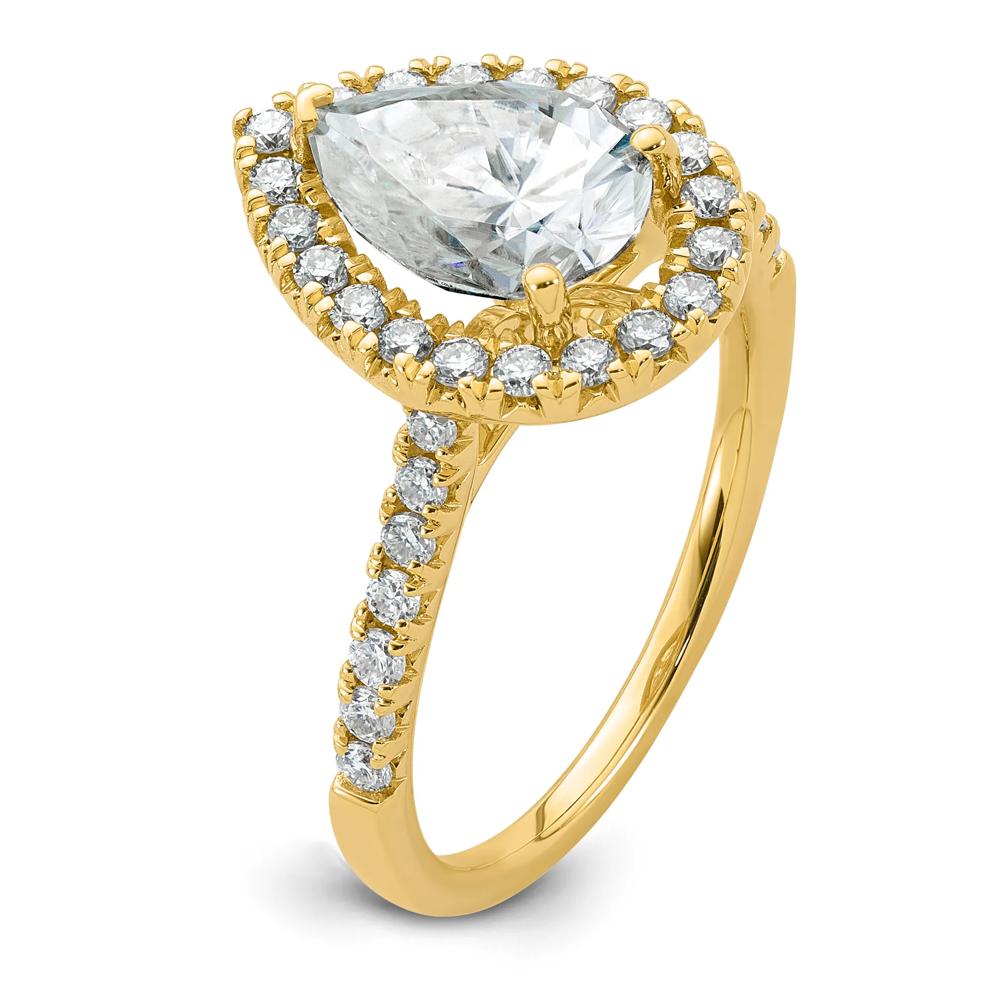 Lab-Created Moissanite Pear-Shaped Halo Ring in 10K Yellow Gold (2 1/2 ct. dew) – Image 3 of 3