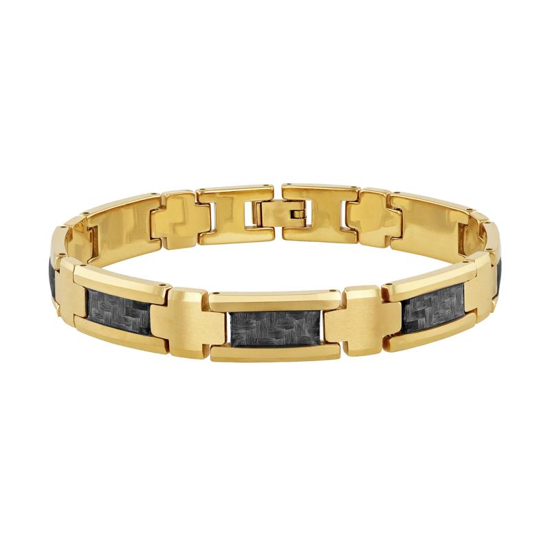 Men&#39;s Carbon Fiber Bracelet in Tungsten and Yellow Gold-Tone Ion-Plated Stainless Steel – Image 1 of 3