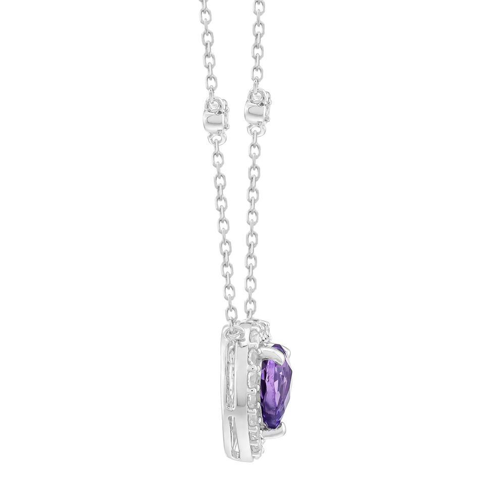 Pink Amethyst &amp; Lab-Created White Sapphire Halo Heart Pendant in Sterling Silver – Image 2 of 3