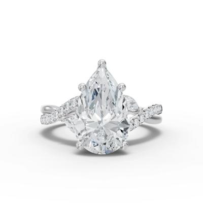 Lab Grown Diamond Pear Center Engagement Ring in 14K White Gold (3 1/3 ct. tw.)
