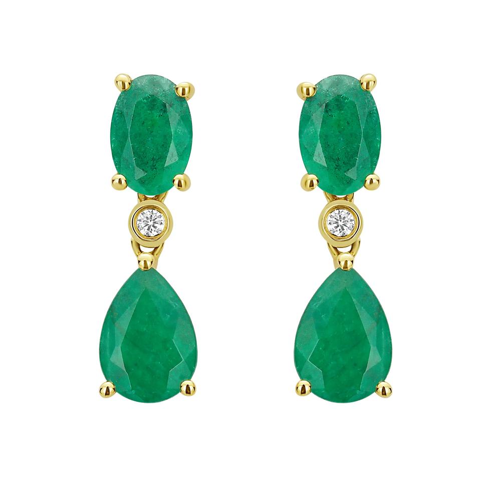 Emerald &amp; Diamond Accent Drop Earrings in 14K Yellow Gold – Image 1 of 2