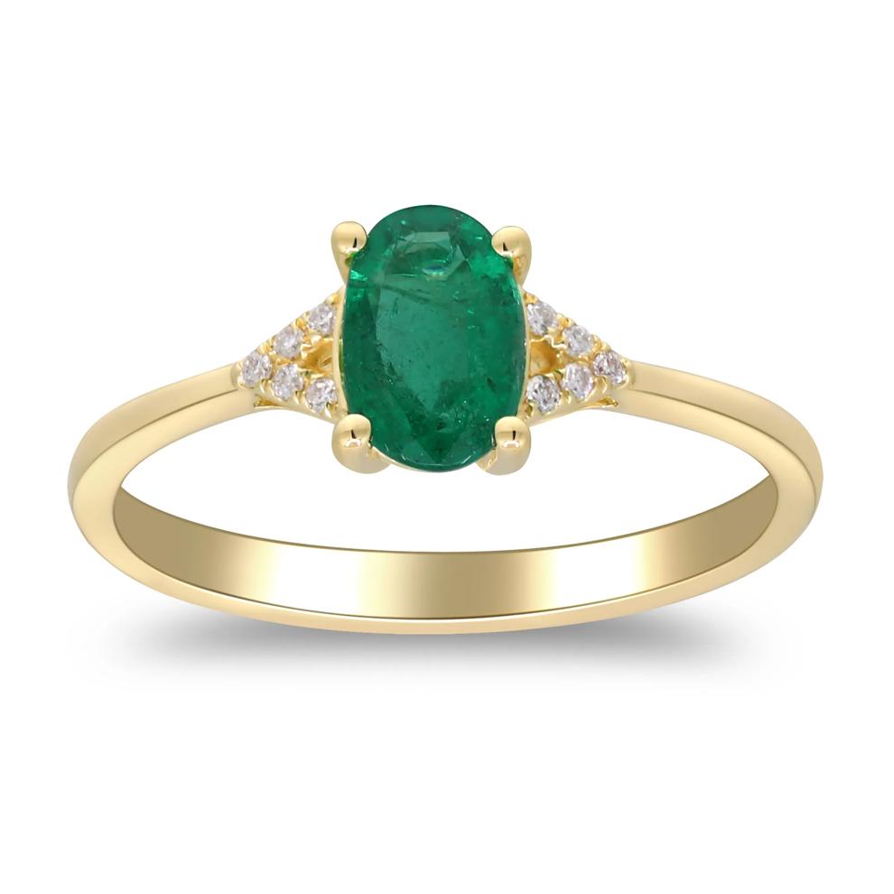 Oval Emerald &amp; Diamond Accent Ring in 10K Yellow Gold – Image 1 of 5