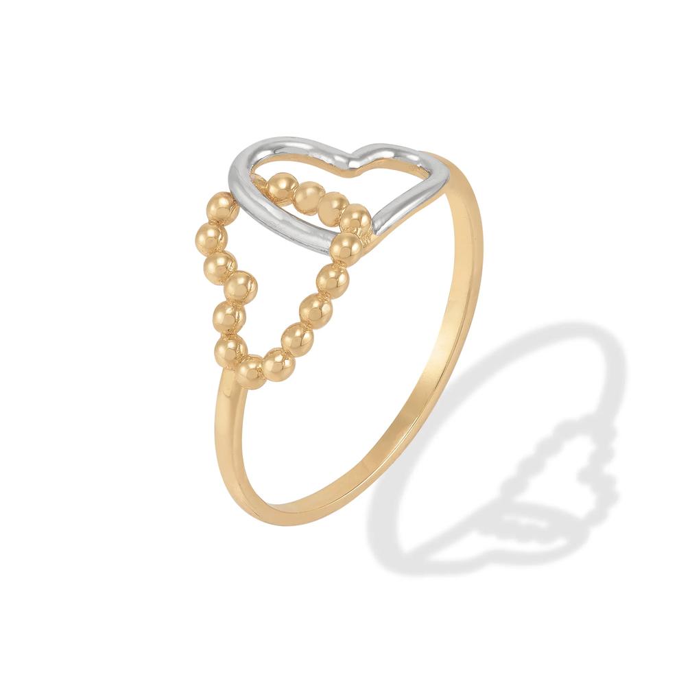 Beaded Double Heart Ring in 10K Yellow &amp; White Gold – Image 2 of 3