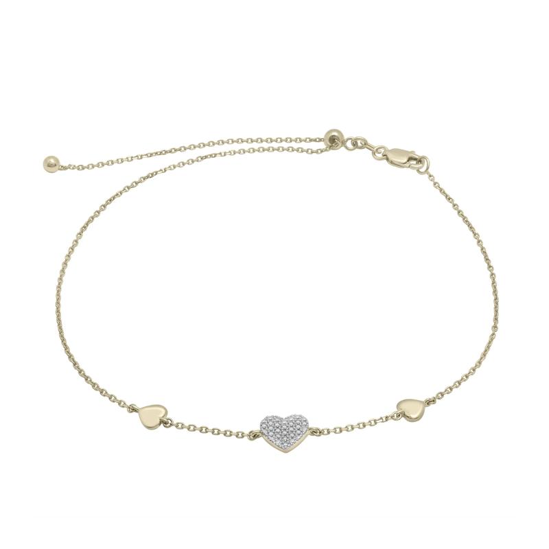 Diamond Accent Three Heart Bracelet in 10K Yellow Gold  – Image 1 of 1