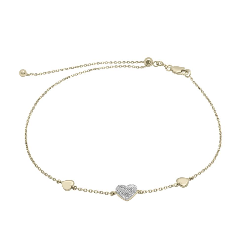 Diamond Accent Three Heart Bracelet in 10K Yellow Gold  – Image 1 of 1