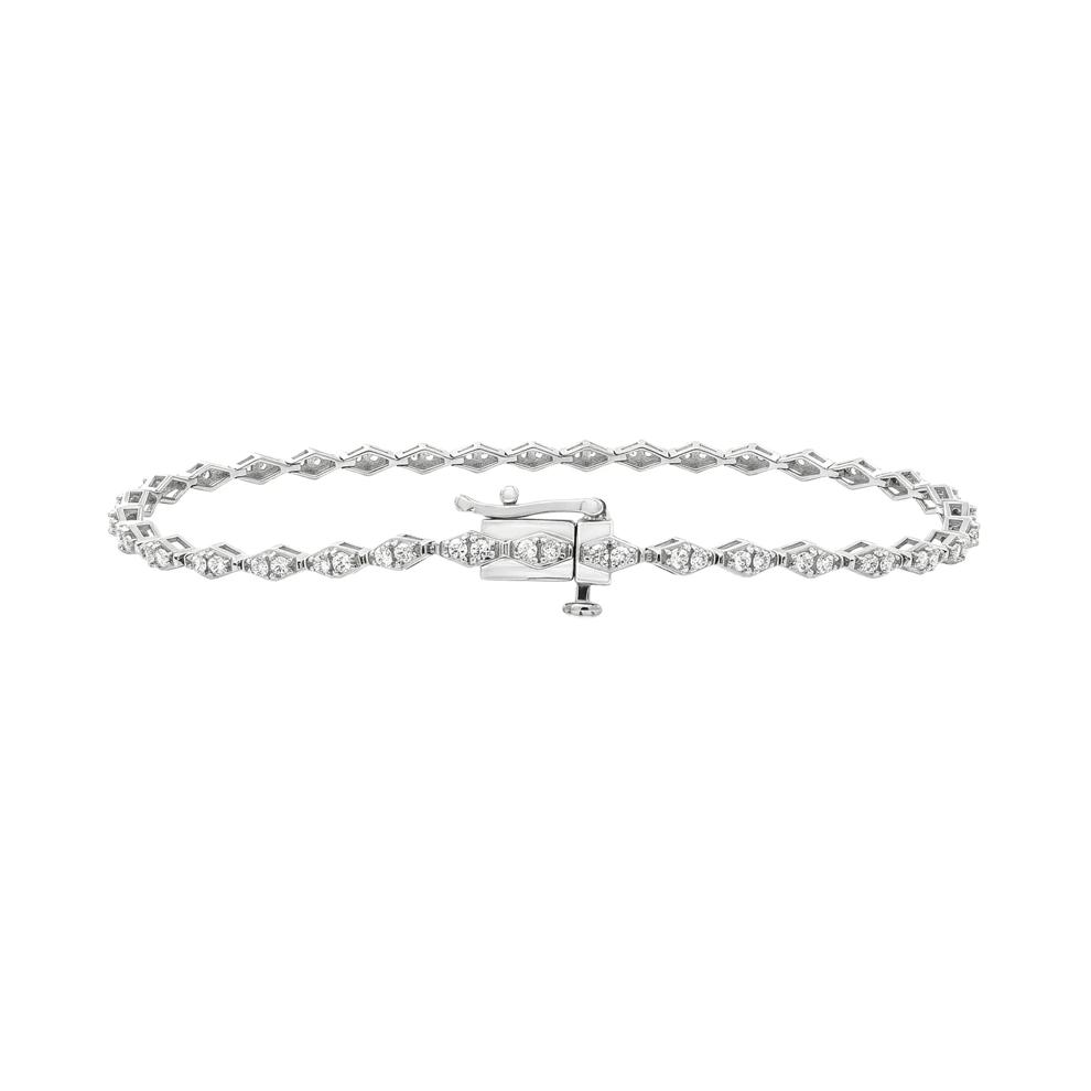 Diamond Faux Marquise Tennis Bracelet in 10K White Gold, 7" (1 ct. tw.) – Image 2 of 2