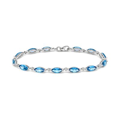 Marquise Blue Topaz & Diamond Accent Line Bracelet in Sterling Silver