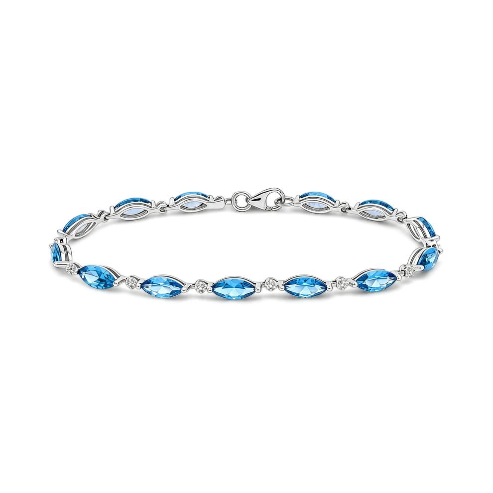 Marquise Blue Topaz &amp; Diamond Accent Line Bracelet in Sterling Silver – Image 1 of 2