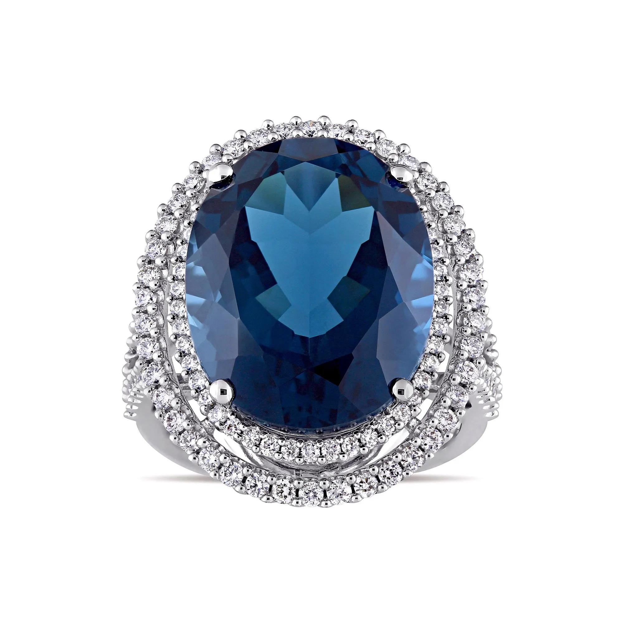 Luxe London Blue Topaz and Diamond Ring in 14K White Gold (7/8 ct. tw.)