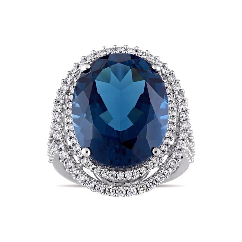 London Blue Topaz and Diamond Ring in 14K White Gold &#40;7/8 ct. tw.&#41; – Image 1 of 7
