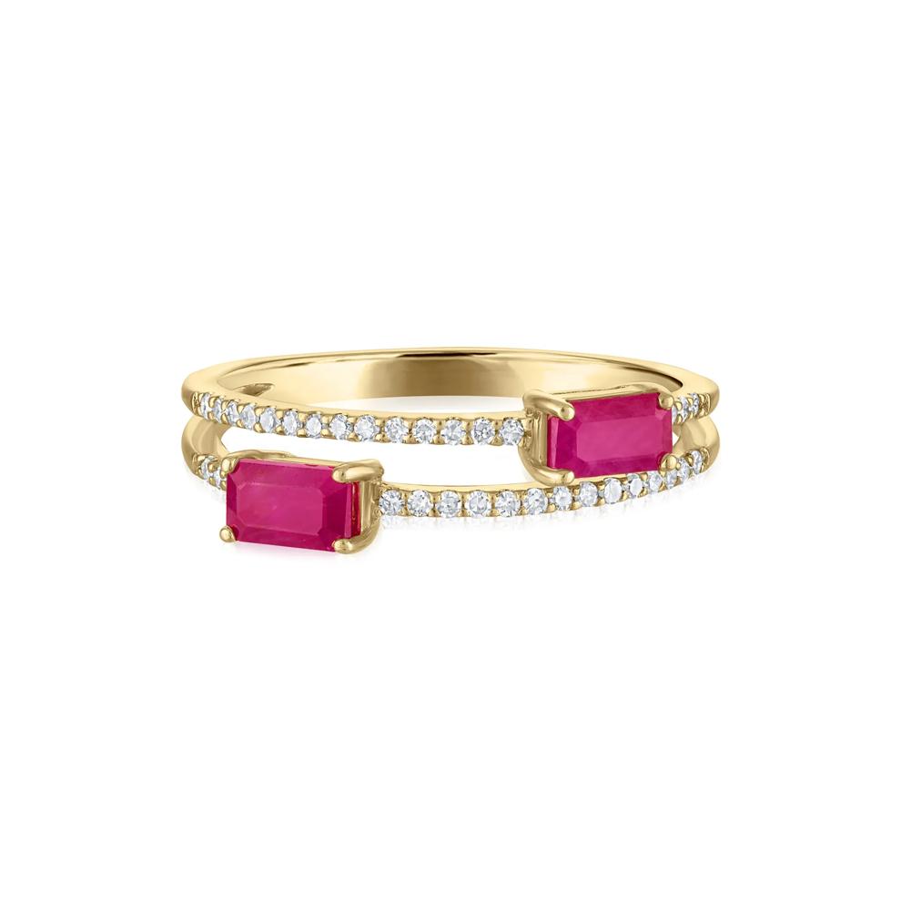 Diamond and Ruby Double Row Band in 14K Yellow Gold (1/7 ct. tw.) – Image 1 of 3