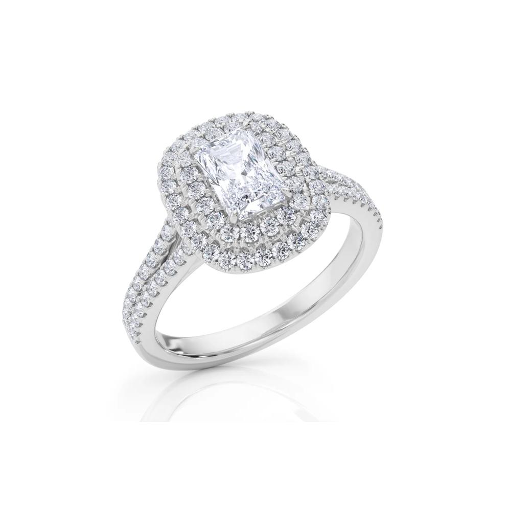 Radiant Diamond Center Double Halo Engagement Ring in Platinum (1-1/4 ct. tw.) – Image 4 of 5