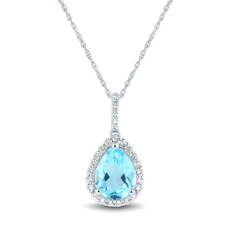 Blue Topaz &amp; Lab Created White Sapphire Drop Pendant in Sterling Silver – Image 1 of 1