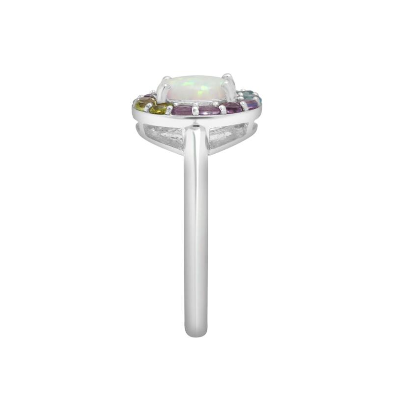 Lab-Created Opal and Multi-Gemstone Halo Ring in Sterling Silver – Image 3 of 5
