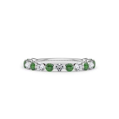 Lab Grown Diamond  & Lab-Created Emerald Half Eternity Anniversary Band in 14K White Gold (1/3 ct. tw.)