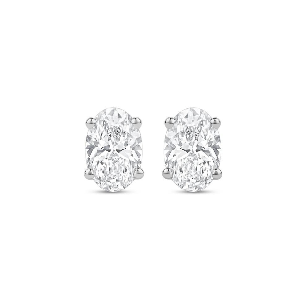 Lab Grown Diamond Oval-Shaped Solitaire Stud Earrings in 14K White Gold (3 ct. tw.) – Image 2 of 3