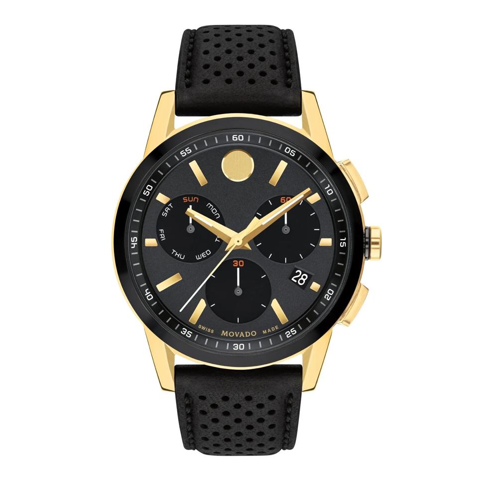 Men's Museum Sport Watch in Gold-Tone Stainless Steel and Black Leather, 43MM – Image 1 of 3