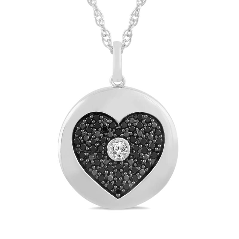 Black and White Diamond Heart Pendant in Sterling Silver &#40;1/4 ct. tw.&#41; – Image 1 of 3