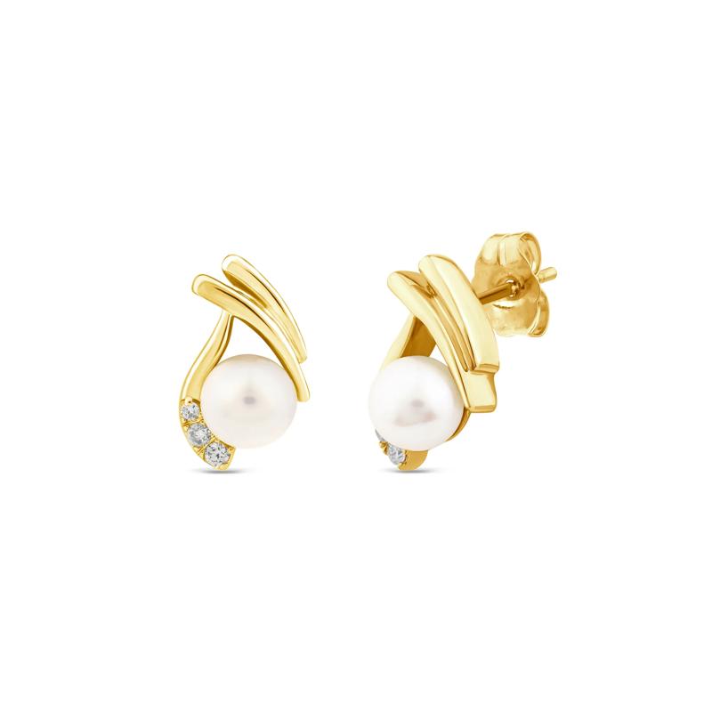 Pearl and Diamond Accent Stud Earrings in 10K Yellow Gold – Image 1 of 2