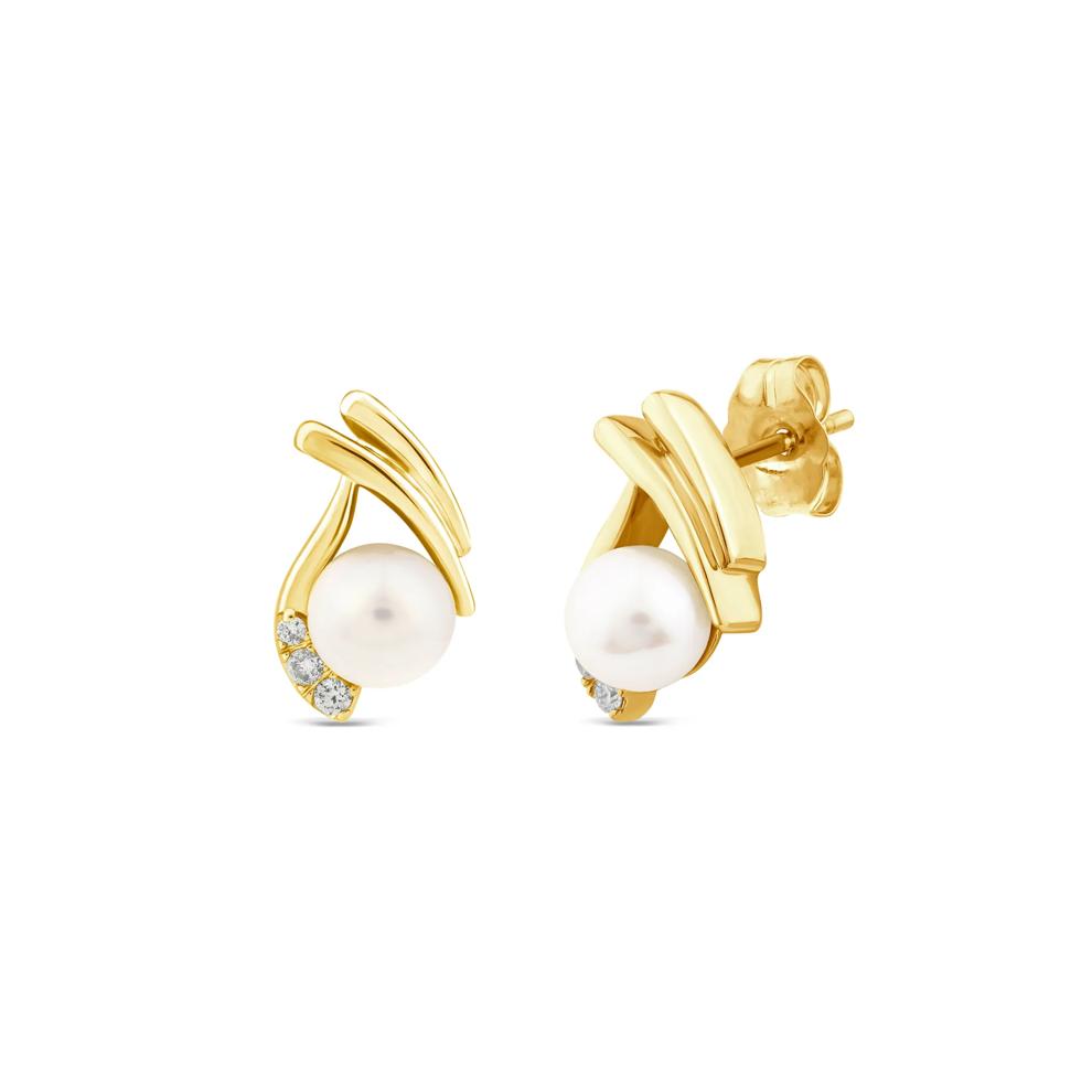 Pearl and Diamond Accent Stud Earrings in 10K Yellow Gold – Image 1 of 2