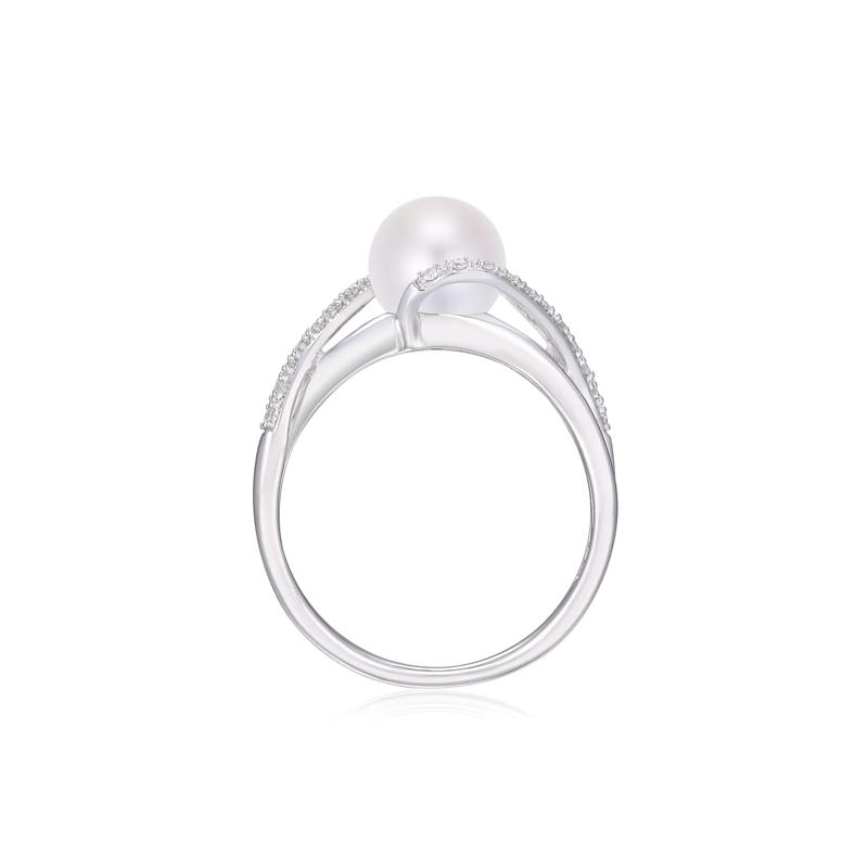Cultured Freshwater Pearl and Diamond Ring in 10K White Gold – Image 2 of 3