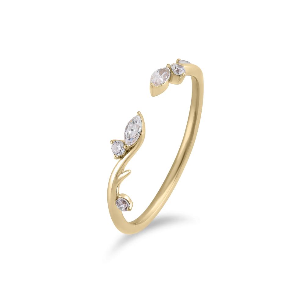 Lab Grown Diamond Round &amp; Marquise Open Stacking Ring in 14K Yellow Gold (1/7 ct. tw.) – Image 4 of 4