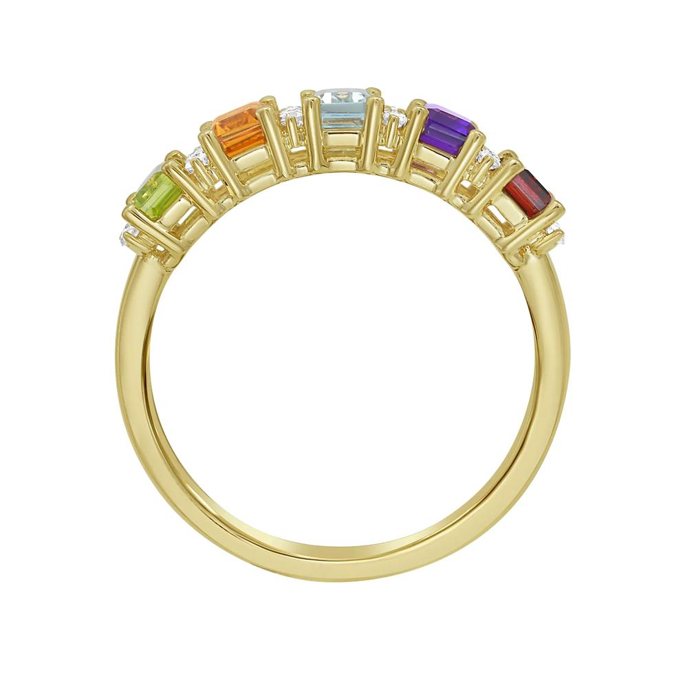 Multi-Gemstone &amp; Diamond Rainbow Band in 14K Yellow Gold (1/8 ct. tw.) – Image 2 of 3