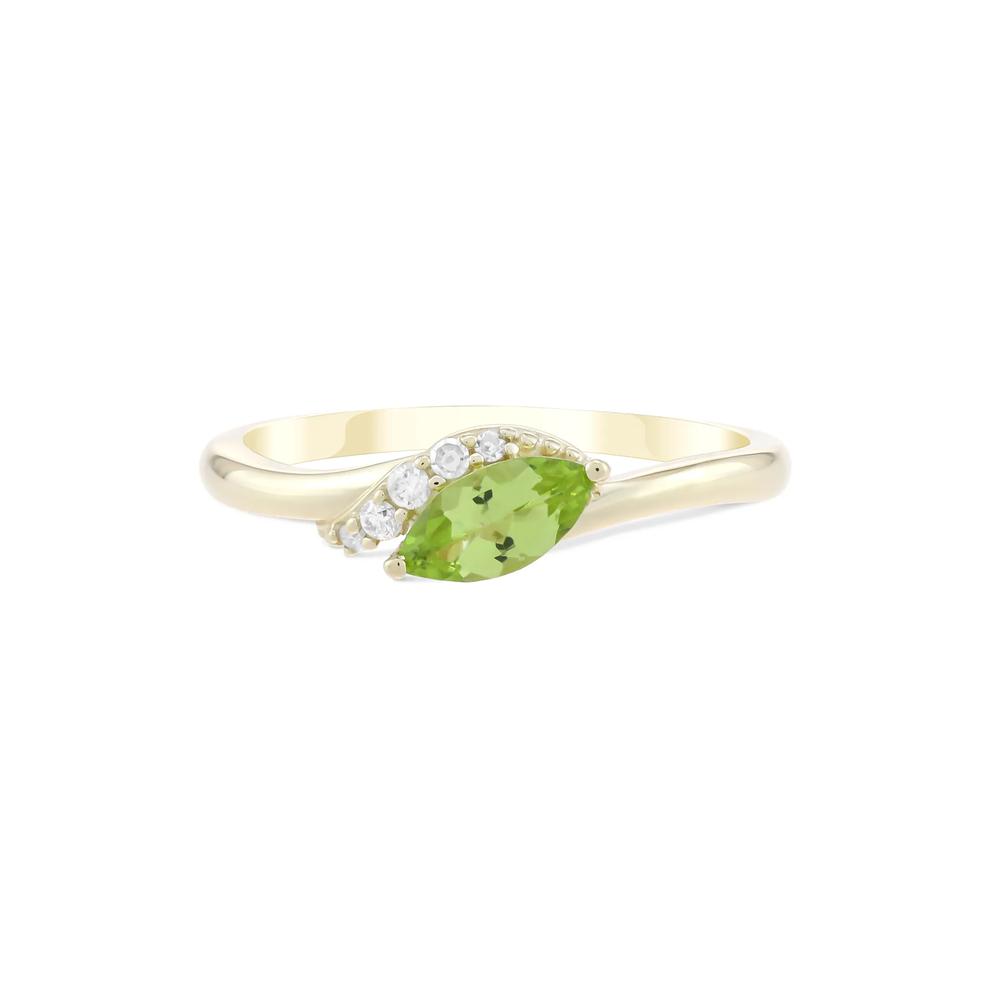East-West Marquise Peridot &amp; Diamond Accent Ring in 10K Yellow Gold – Image 1 of 4
