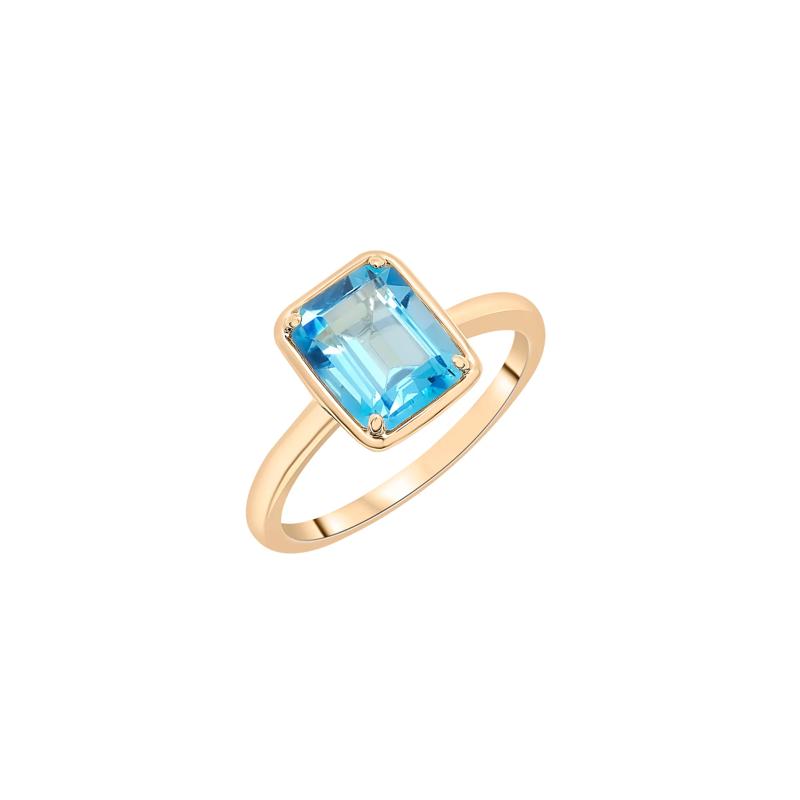 Faux-Bezel Blue Topaz Ring in 10K Yellow Gold – Image 5 of 5