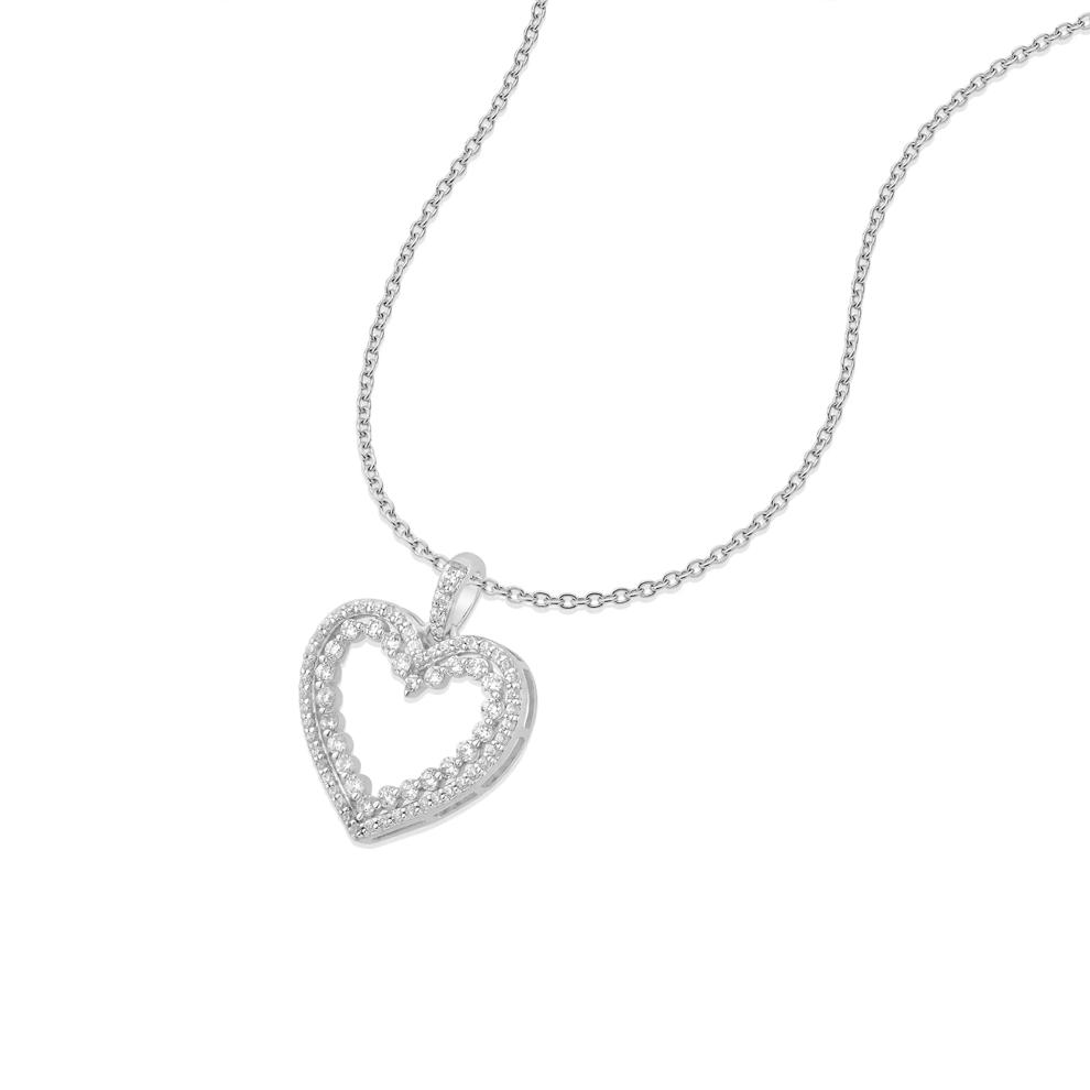 Diamond Double Open Heart Pendant in Sterling Silver (1/2 ct. tw.) – Image 4 of 4