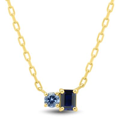 Lab-Created Blue Sapphire Toi et Moi Two-Stone Necklace in 10K Yellow Gold