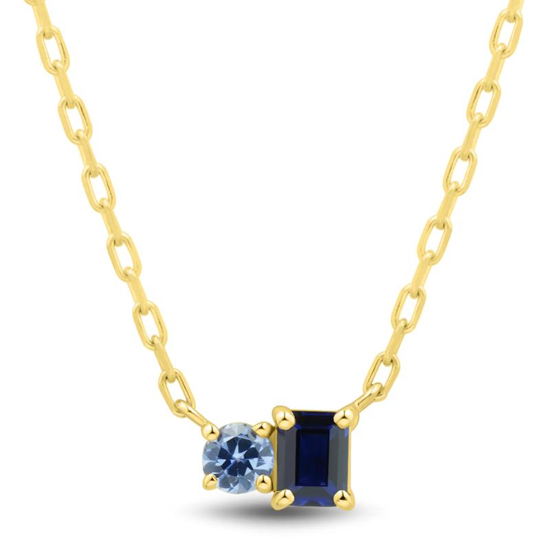 Lab-Created Blue Sapphire Toi et Moi Two-Stone Necklace in 10K Yellow Gold – Image 1 of 4