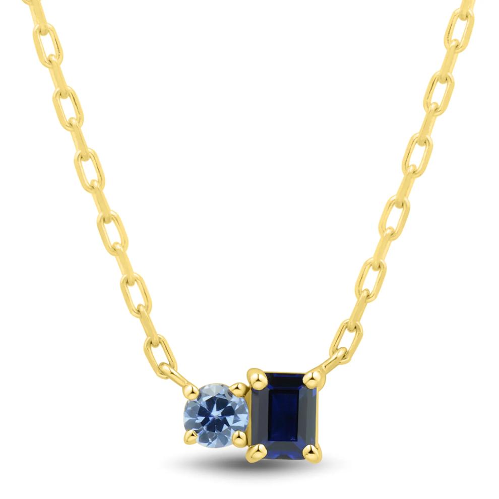 Lab-Created Blue Sapphire Toi et Moi Two-Stone Necklace in 10K Yellow Gold – Image 1 of 4