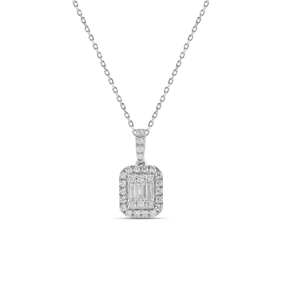 Diamond Baguette Center Pendant Necklace in 10K White Gold (1/3 ct. tw.) – Image 1 of 4