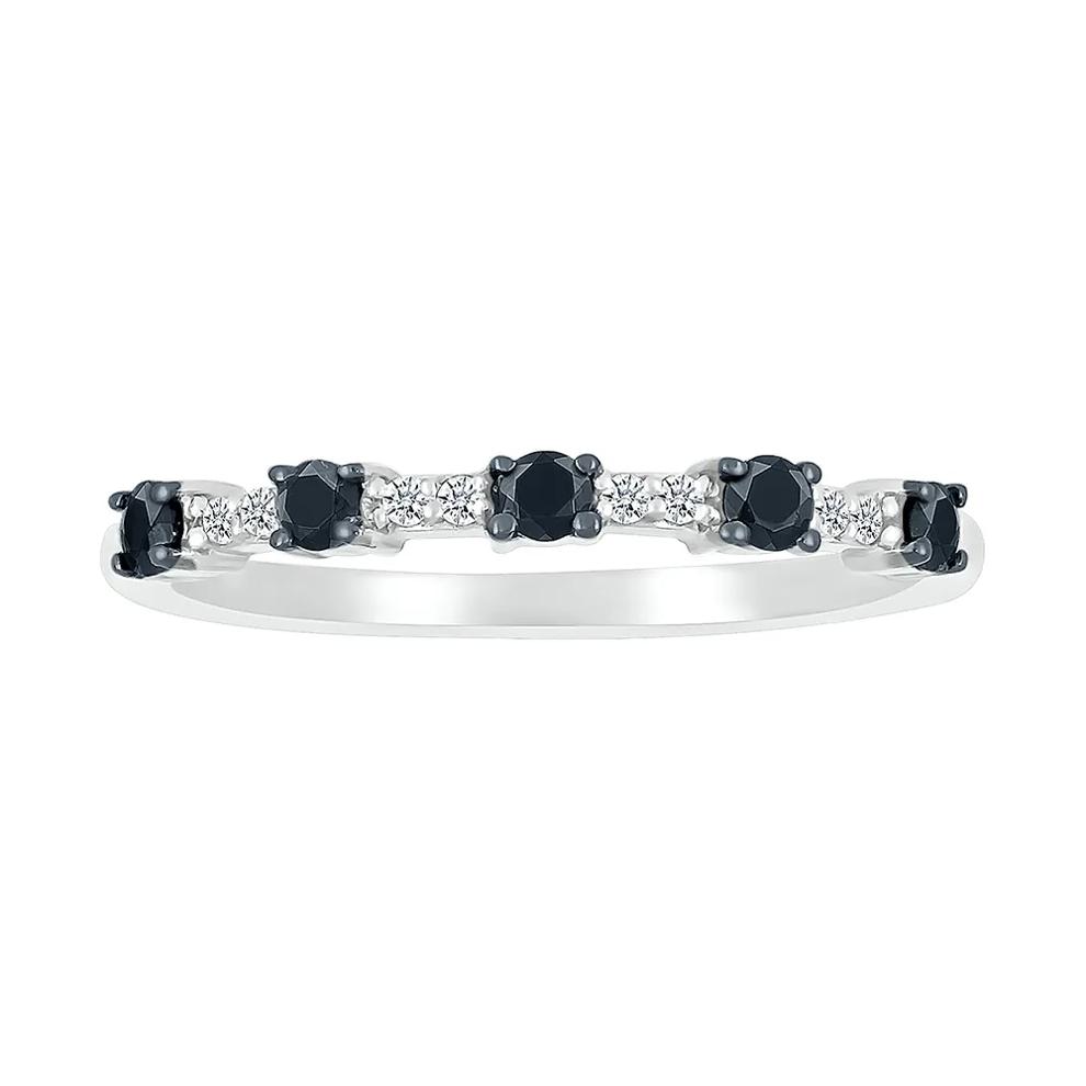 Stacking Ring with Black &amp; White Diamonds in 10K White Gold (1/4 ct. tw.) – Image 4 of 5